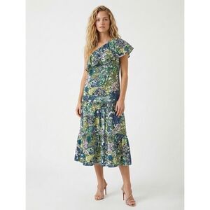 A.L.C. Janelle One Shoulder Midi Dress Small Blue Green Floral Cotton Silk Party
